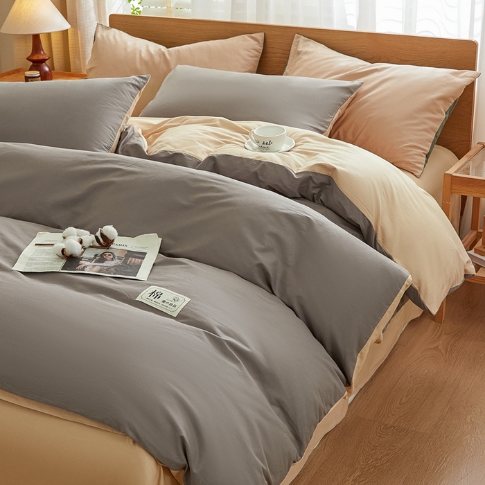 91家纺网 家纺一手货源 找家纺 恋人优选 2026新款40支13070全棉纯棉四件套 浅灰+卡其