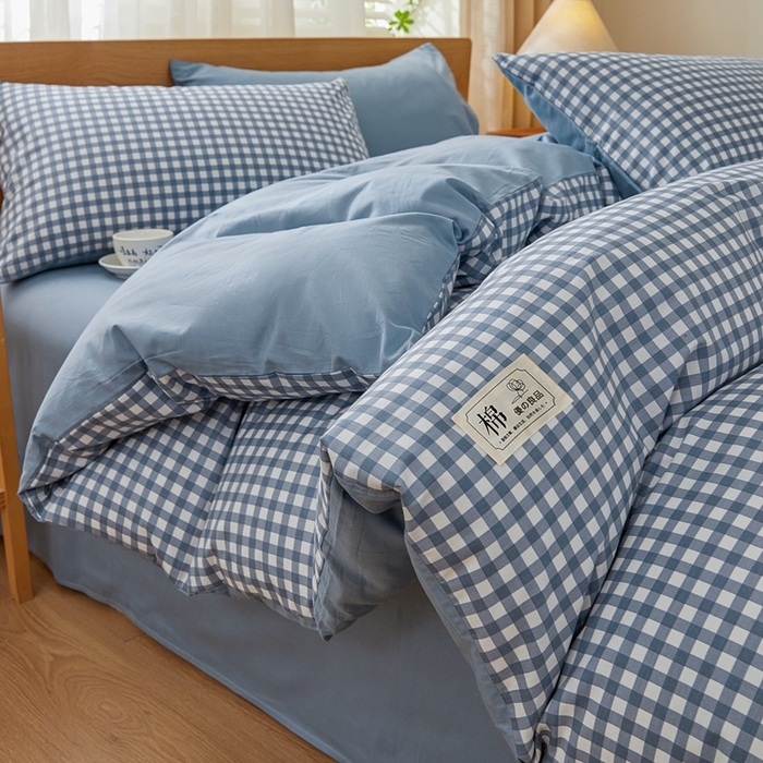 恋人优选 2026新款40支13070全棉纯棉四件套 浅蓝小格