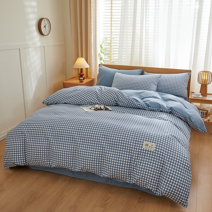 91家纺网 家纺一手货源 找家纺 恋人优选 2026新款40支13070全棉纯棉四件套 浅蓝小格