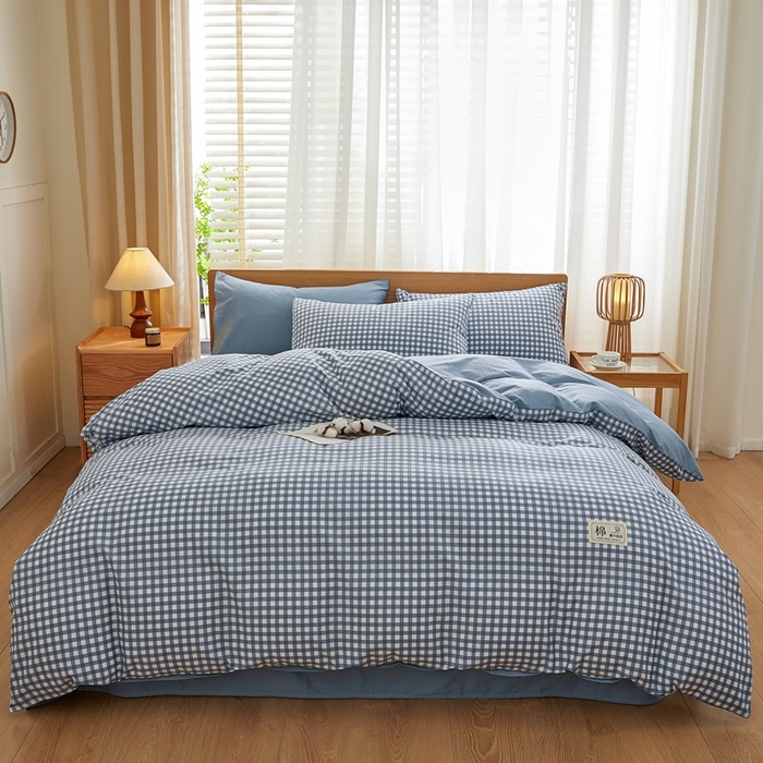 91家纺网 家纺一手货源 找家纺 恋人优选 2026新款40支13070全棉纯棉四件套 浅蓝小格