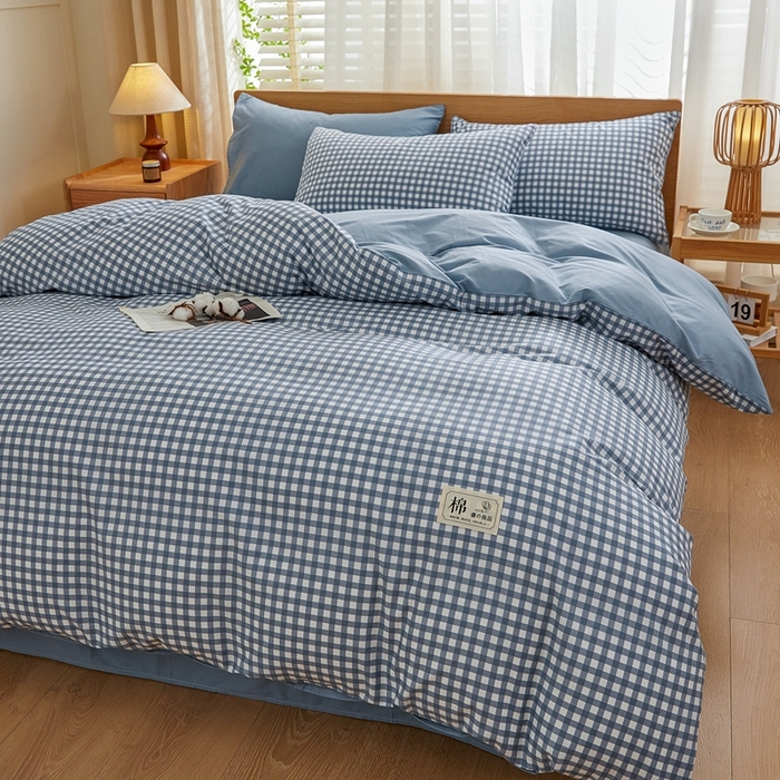 91家纺网 家纺一手货源 找家纺 恋人优选 2026新款40支13070全棉纯棉四件套 浅蓝小格