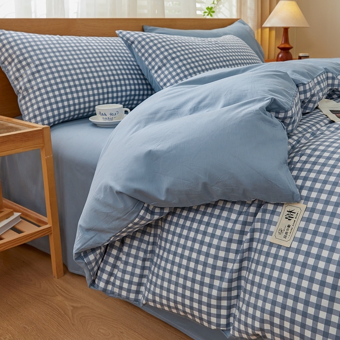 91家纺网 家纺一手货源 找家纺 恋人优选 2026新款40支13070全棉纯棉四件套 浅蓝小格