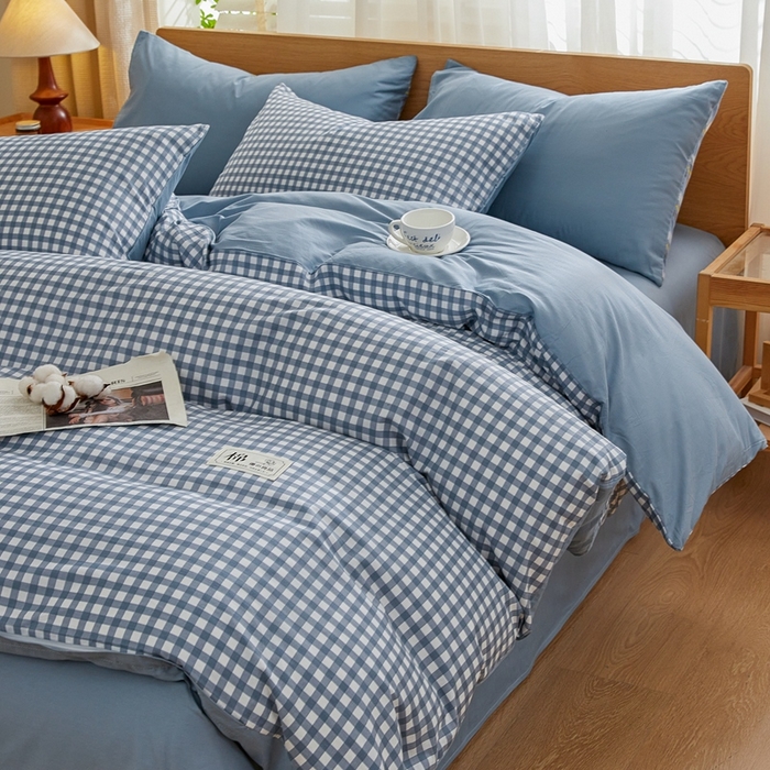 91家纺网 家纺一手货源 找家纺 恋人优选 2026新款40支13070全棉纯棉四件套 浅蓝小格