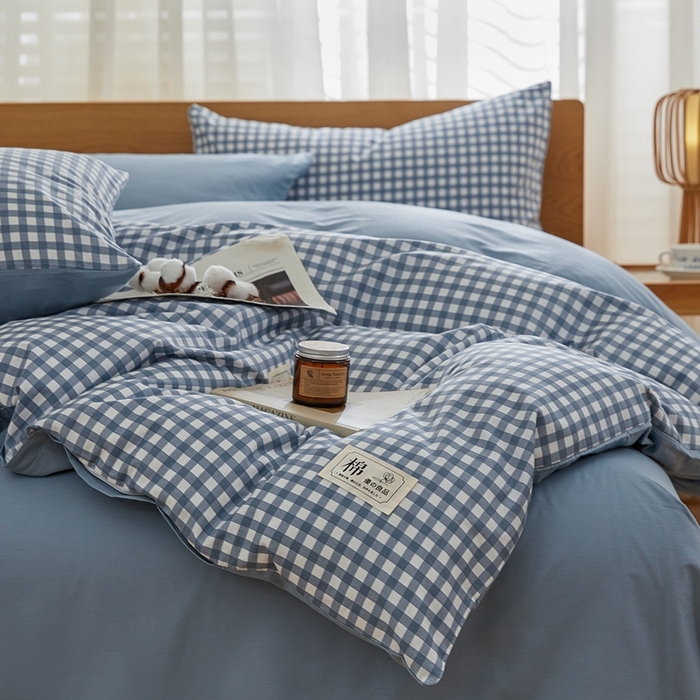 91家纺网 家纺一手货源 找家纺 恋人优选 2026新款40支13070全棉纯棉四件套 浅蓝小格