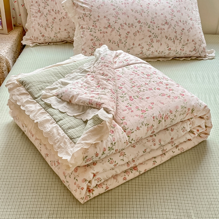 老帅的工厂店 2026新款A类古棉花边抗菌夏被 粉蔷织