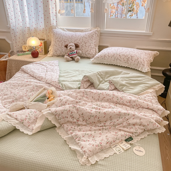 91家纺网 家纺一手货源 找家纺 老帅的工厂店 2026新款A类古棉花边抗菌夏被 粉蔷织