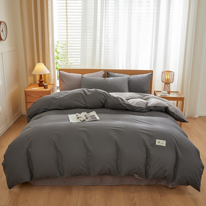 91家纺网 家纺一手货源 找家纺 恋人优选 2026新款40支13070全棉纯棉四件套 深灰+浅灰