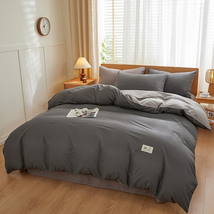 91家纺网 家纺一手货源 找家纺 恋人优选 2026新款40支13070全棉纯棉四件套 深灰+浅灰