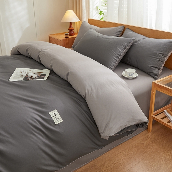 91家纺网 家纺一手货源 找家纺 恋人优选 2026新款40支13070全棉纯棉四件套 深灰+浅灰