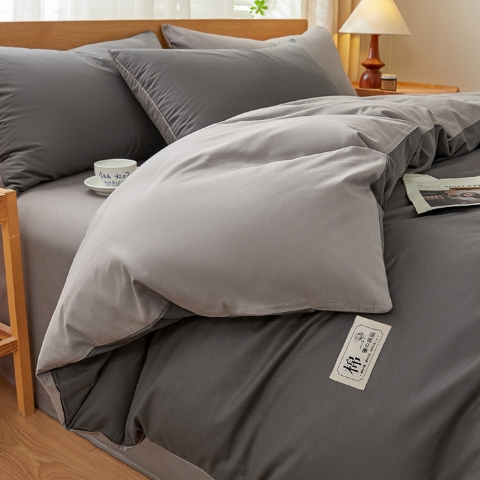 91家纺网 家纺一手货源 找家纺 恋人优选 2026新款40支13070全棉纯棉四件套 深灰+浅灰