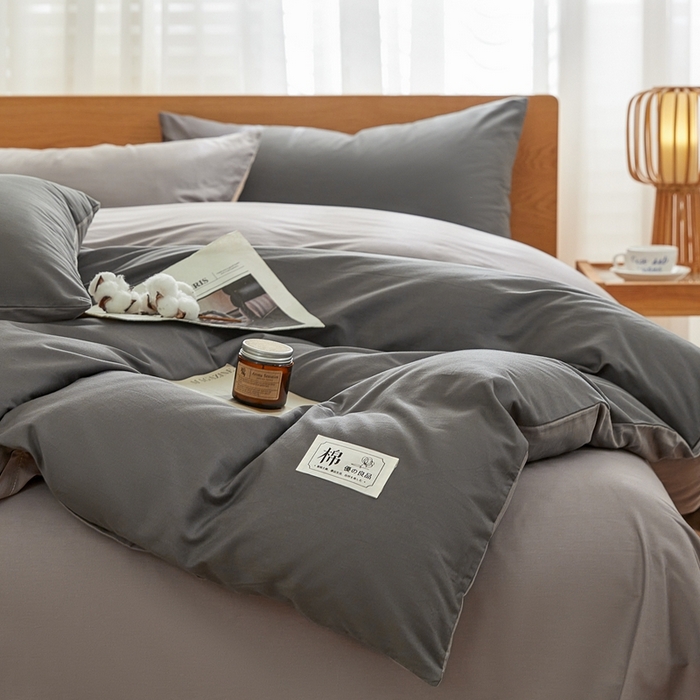 91家纺网 家纺一手货源 找家纺 恋人优选 2026新款40支13070全棉纯棉四件套 深灰+浅灰