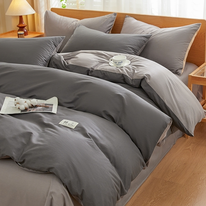 91家纺网 家纺一手货源 找家纺 恋人优选 2026新款40支13070全棉纯棉四件套 深灰+浅灰