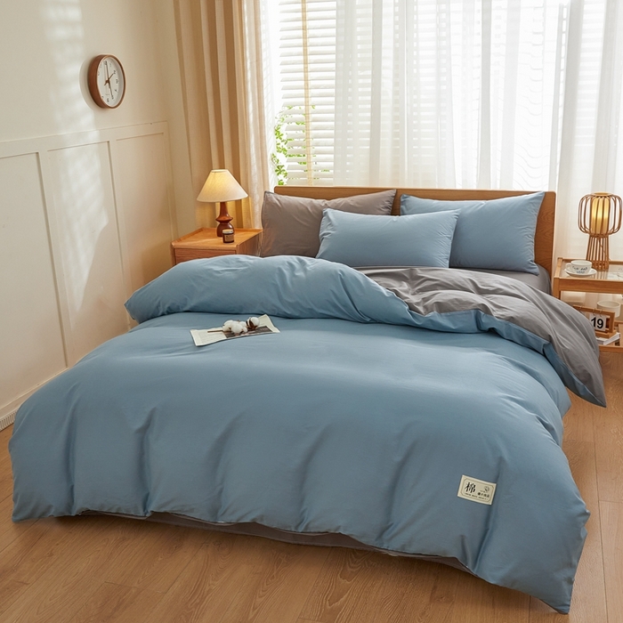 91家纺网 家纺一手货源 找家纺 恋人优选 2026新款40支13070全棉纯棉四件套 天蓝+浅灰
