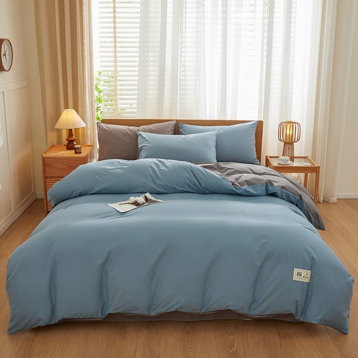 91家纺网 家纺一手货源 找家纺 恋人优选 2026新款40支13070全棉纯棉四件套 天蓝+浅灰