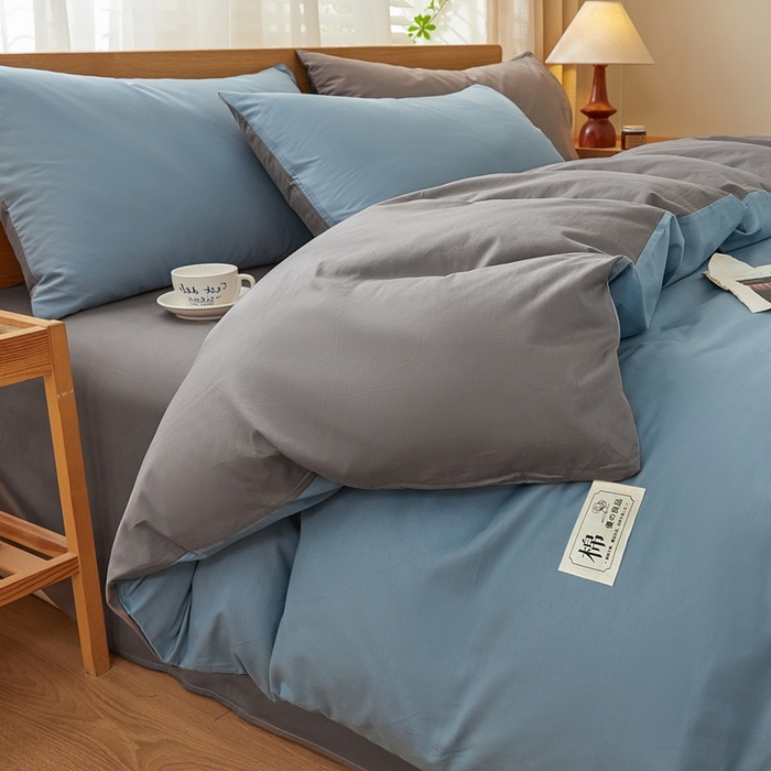 91家纺网 家纺一手货源 找家纺 恋人优选 2026新款40支13070全棉纯棉四件套 天蓝+浅灰