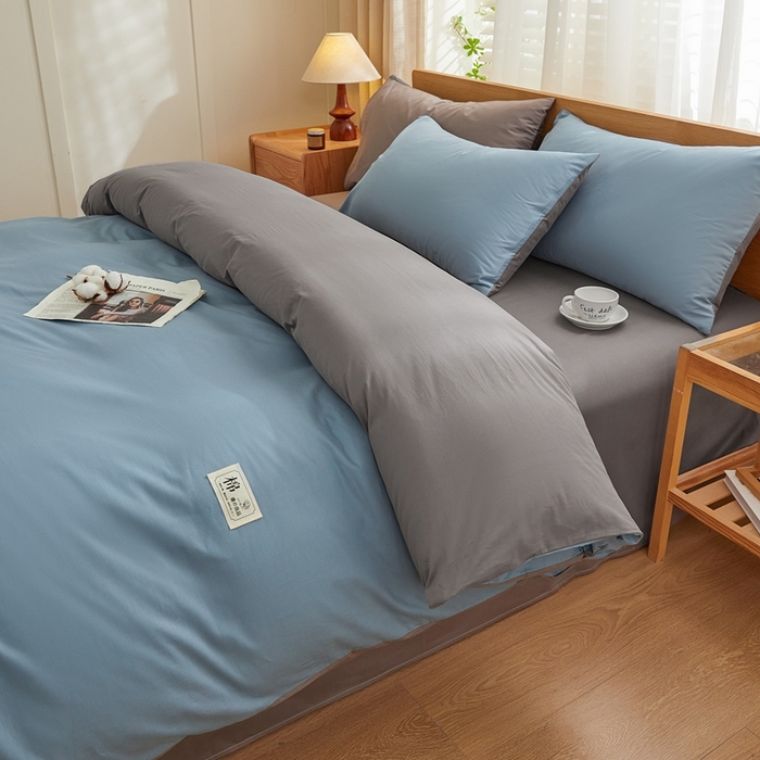 91家纺网 家纺一手货源 找家纺 恋人优选 2026新款40支13070全棉纯棉四件套 天蓝+浅灰