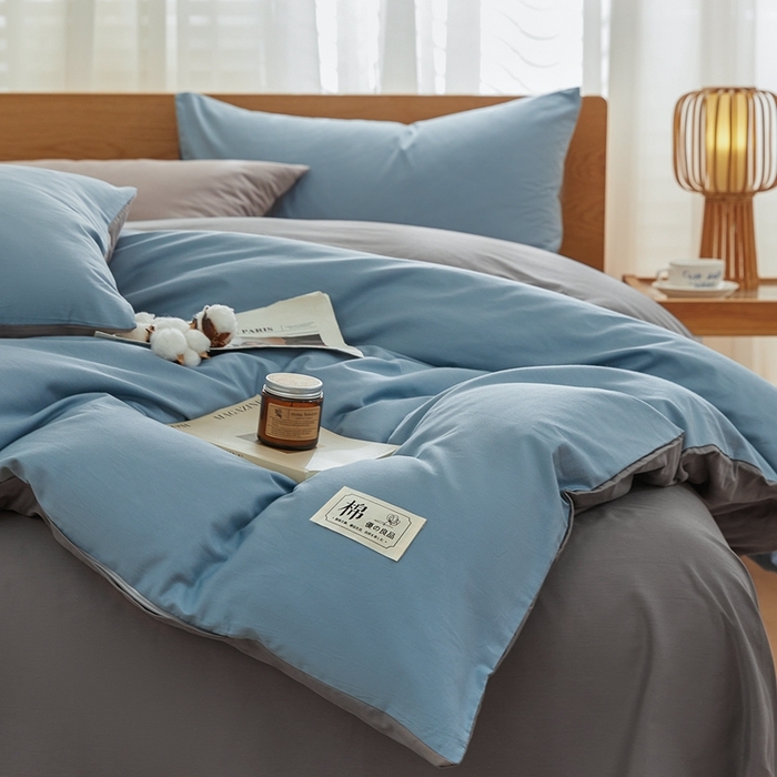 91家纺网 家纺一手货源 找家纺 恋人优选 2026新款40支13070全棉纯棉四件套 天蓝+浅灰