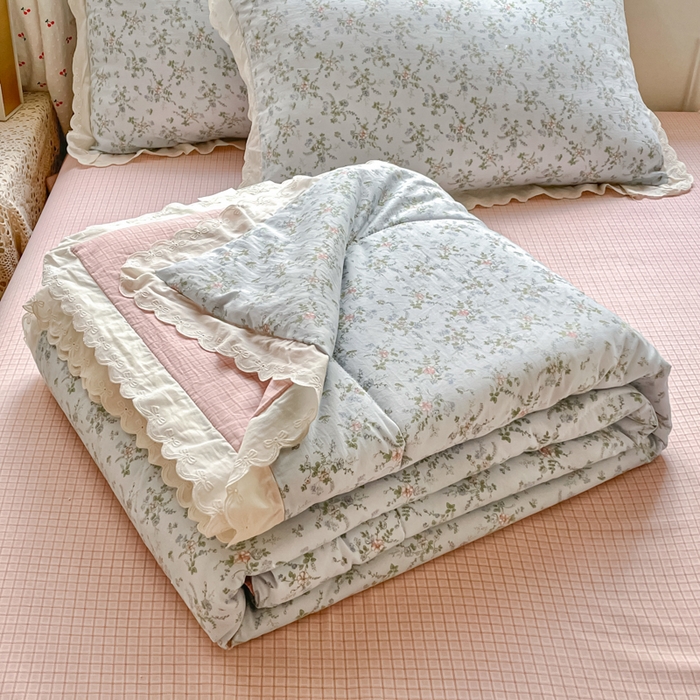 老帅的工厂店 2026新款A类古棉花边抗菌夏被 花影