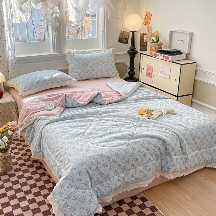 91家纺网 家纺一手货源 找家纺 老帅的工厂店 2026新款A类古棉花边抗菌夏被 花影