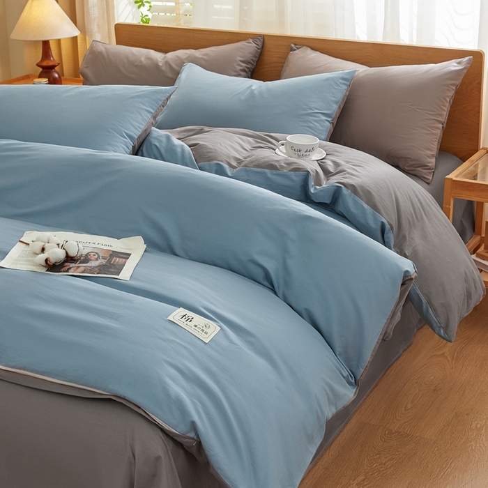 91家纺网 家纺一手货源 找家纺 恋人优选 2026新款40支13070全棉纯棉四件套 天蓝+浅灰