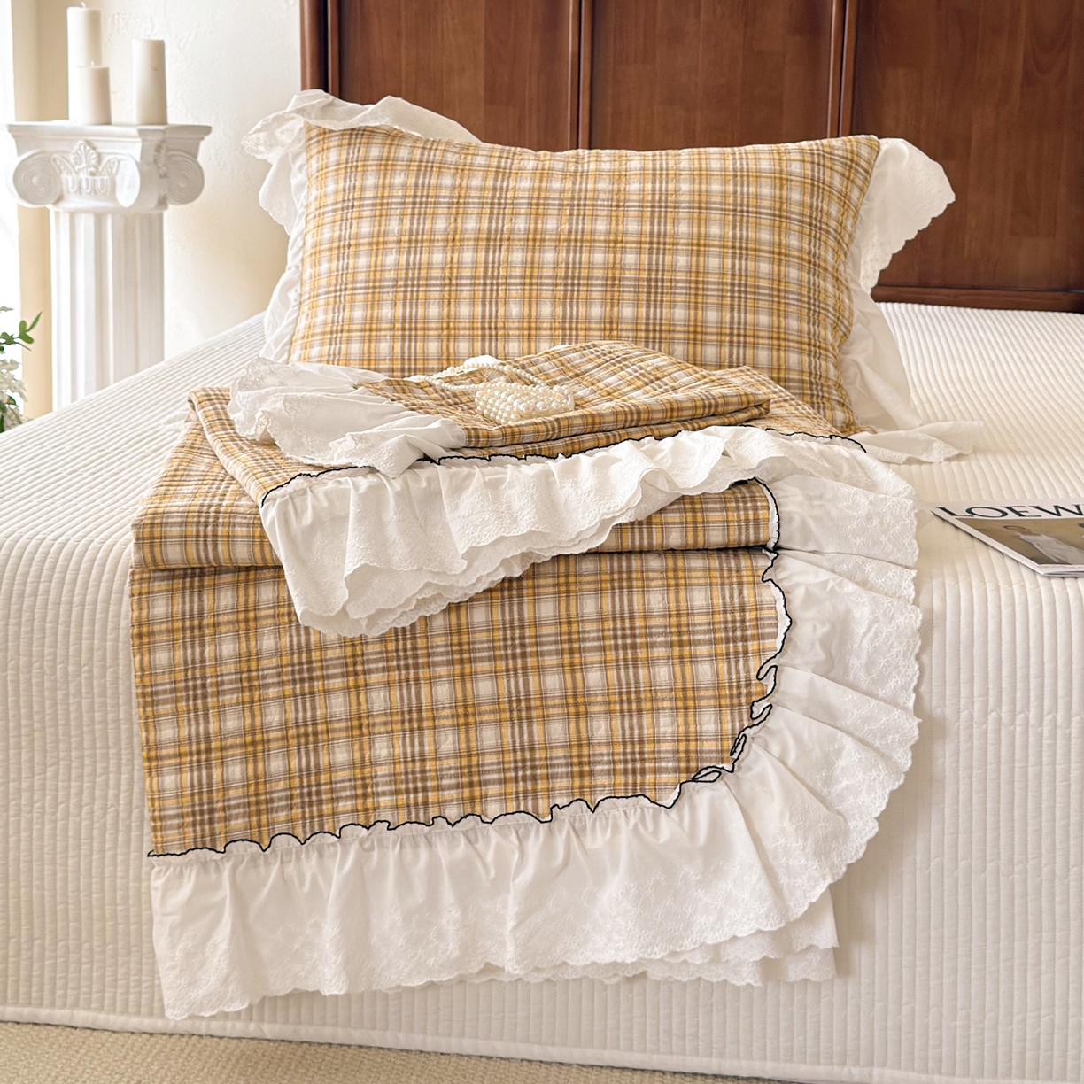 91家纺网 家纺一手货源 找家纺 （总）沐辰 2026新款A类色织水洗棉花边款床盖