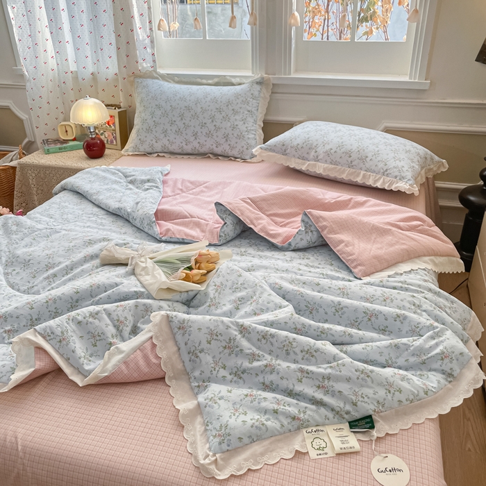 91家纺网 家纺一手货源 找家纺 老帅的工厂店 2026新款A类古棉花边抗菌夏被 花影