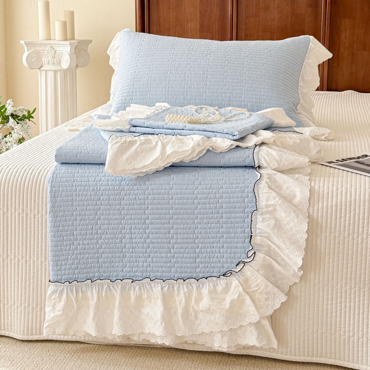 91家纺网 家纺一手货源 找家纺 （总）沐辰 2026新款A类色织水洗棉花边款床盖