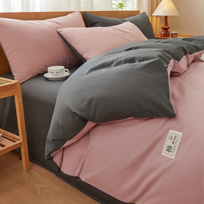 91家纺网 家纺一手货源 找家纺 恋人优选 2026新款40支13070全棉纯棉四件套 脏粉+深灰