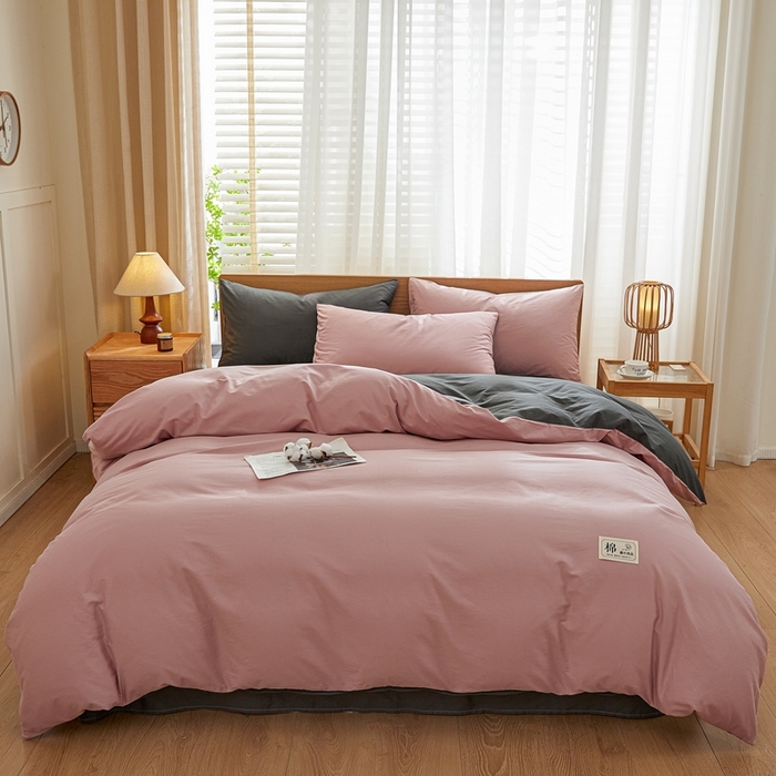 91家纺网 家纺一手货源 找家纺 恋人优选 2026新款40支13070全棉纯棉四件套 脏粉+深灰