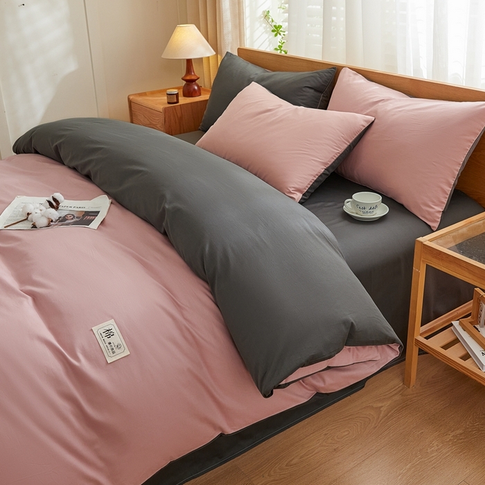 91家纺网 家纺一手货源 找家纺 恋人优选 2026新款40支13070全棉纯棉四件套 脏粉+深灰