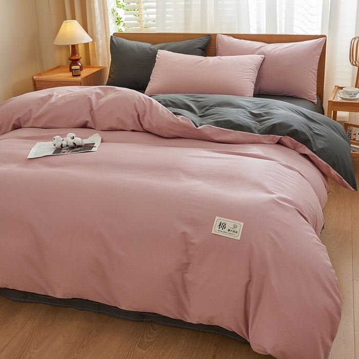 91家纺网 家纺一手货源 找家纺 恋人优选 2026新款40支13070全棉纯棉四件套 脏粉+深灰