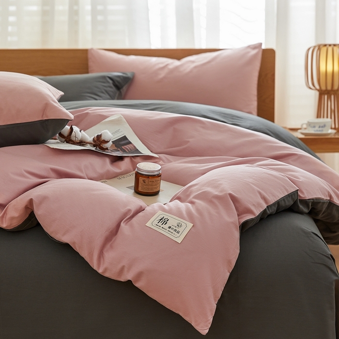 91家纺网 家纺一手货源 找家纺 恋人优选 2026新款40支13070全棉纯棉四件套 脏粉+深灰