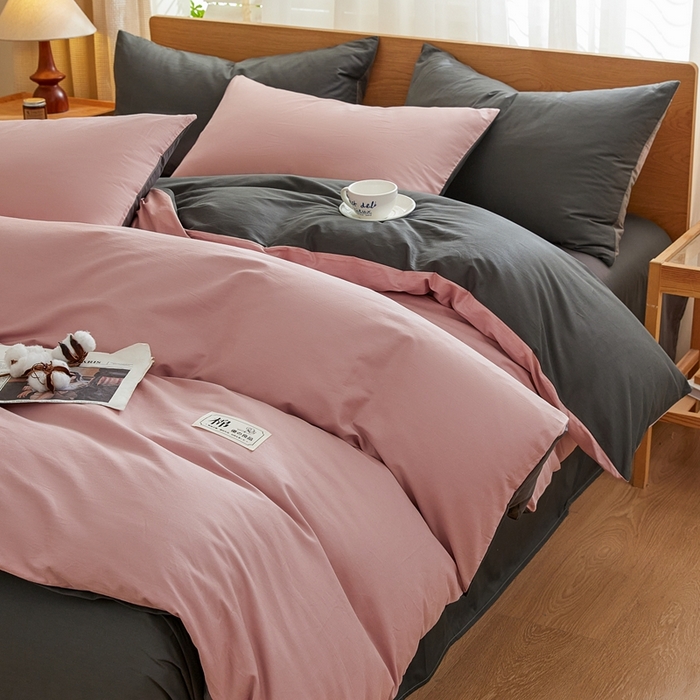 91家纺网 家纺一手货源 找家纺 恋人优选 2026新款40支13070全棉纯棉四件套 脏粉+深灰