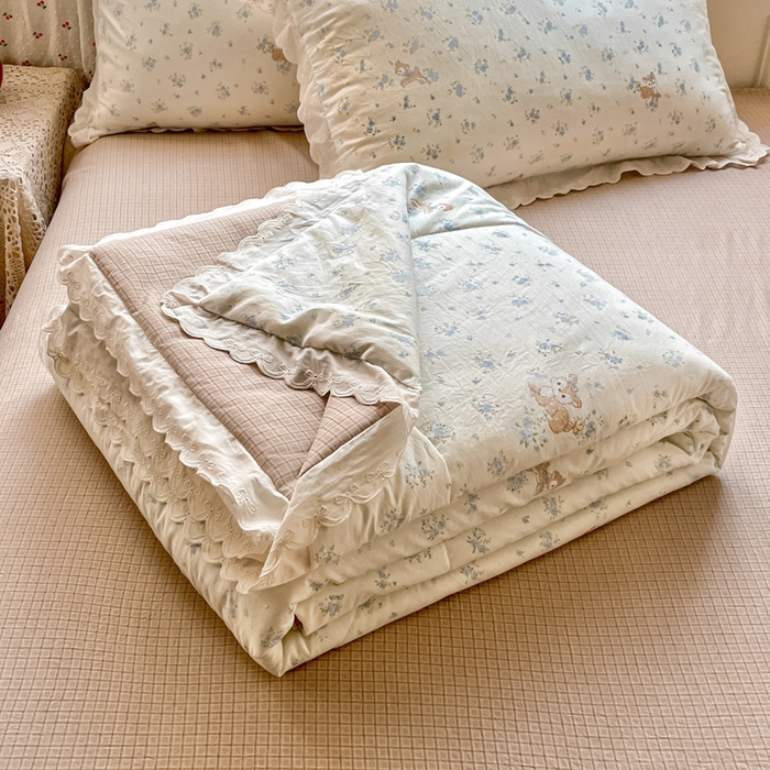 老帅的工厂店 2026新款A类古棉花边抗菌夏被 鹿踪