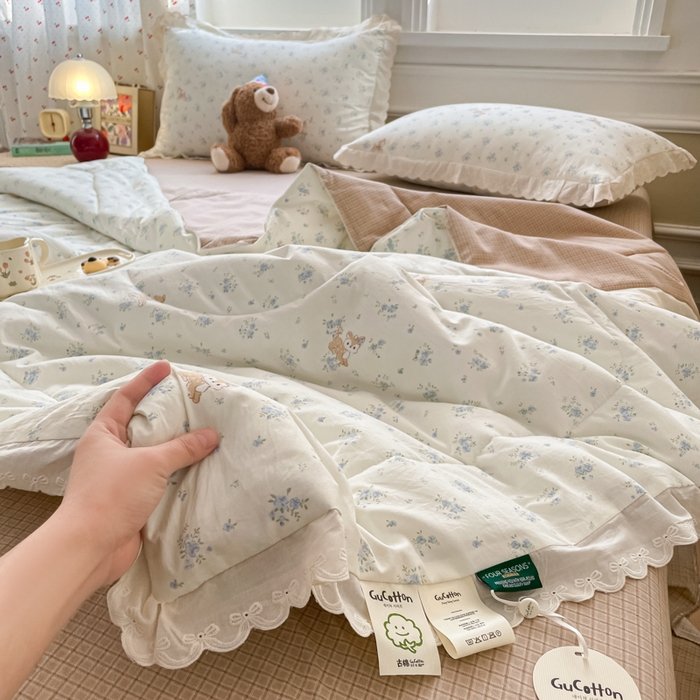 91家纺网 家纺一手货源 找家纺 老帅的工厂店 2026新款A类古棉花边抗菌夏被 鹿踪