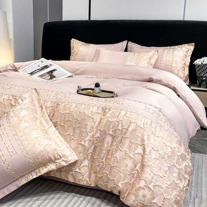 91家纺网 家纺一手货源 找家纺 子曰 2026新款浮雕水洗真丝四件套 花开朵朵-粉