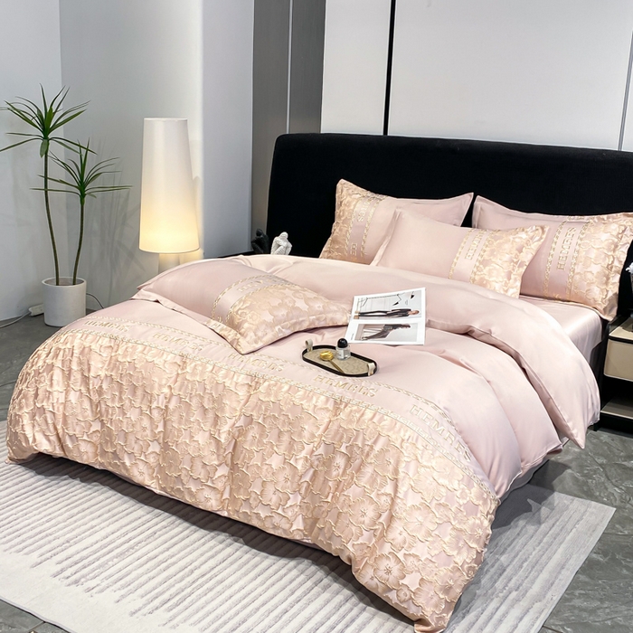 91家纺网 家纺一手货源 找家纺 子曰 2026新款浮雕水洗真丝四件套 花开朵朵-粉