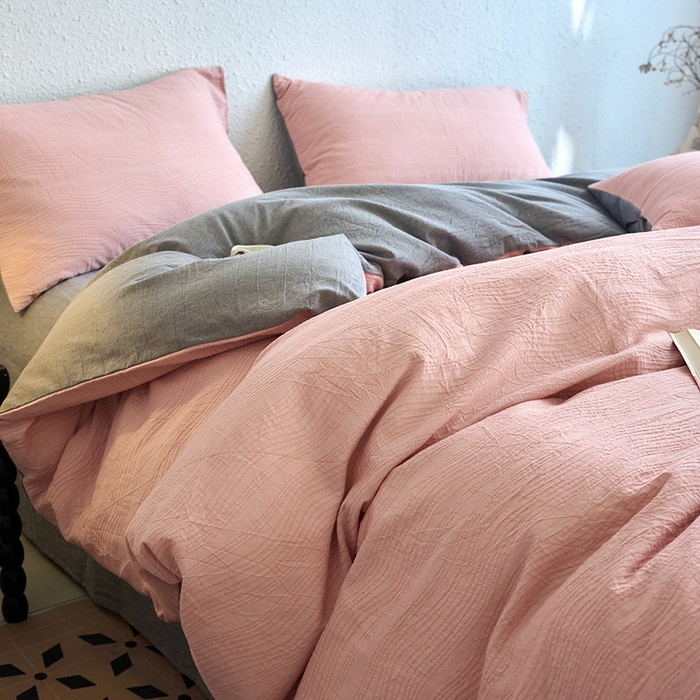 91家纺网 家纺一手货源 找家纺 恋人优选 2026新款大波浪全棉纯棉提花四件套 大波浪粉