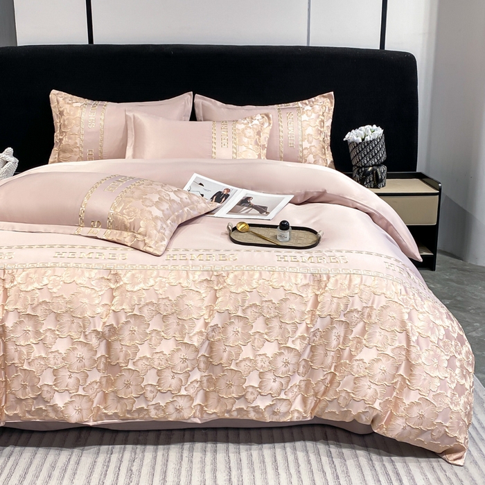 91家纺网 家纺一手货源 找家纺 子曰 2026新款浮雕水洗真丝四件套 花开朵朵-粉