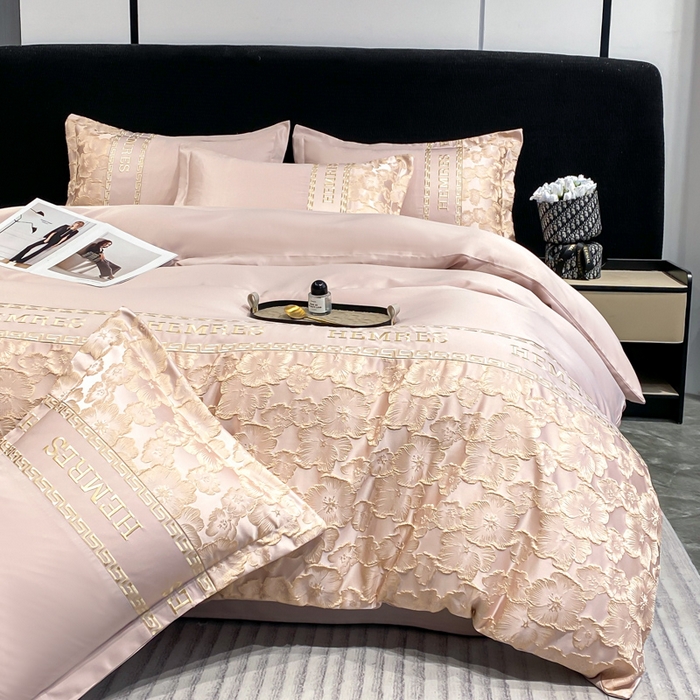 91家纺网 家纺一手货源 找家纺 子曰 2026新款浮雕水洗真丝四件套 花开朵朵-粉