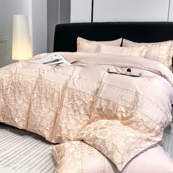 91家纺网 家纺一手货源 找家纺 子曰 2026新款浮雕水洗真丝四件套 花开朵朵-粉