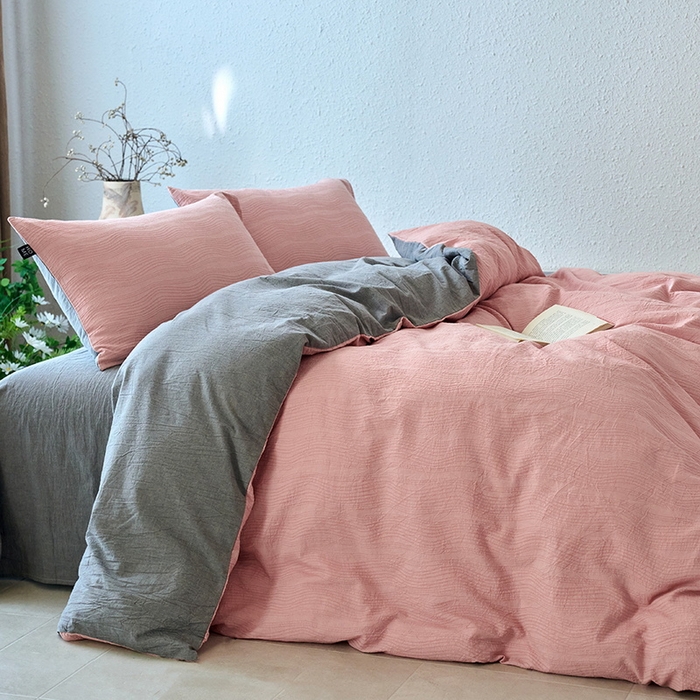 91家纺网 家纺一手货源 找家纺 恋人优选 2026新款大波浪全棉纯棉提花四件套 大波浪粉