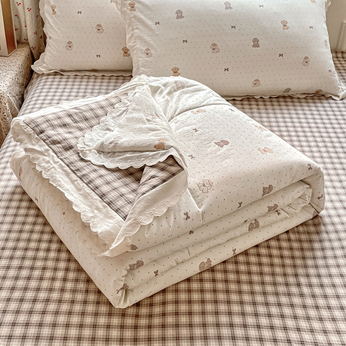 老帅的工厂店 2026新款A类古棉花边抗菌夏被 奶咖犬格