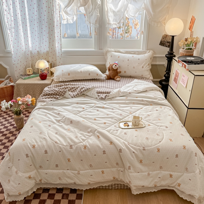 91家纺网 家纺一手货源 找家纺 老帅的工厂店 2026新款A类古棉花边抗菌夏被 奶咖犬格