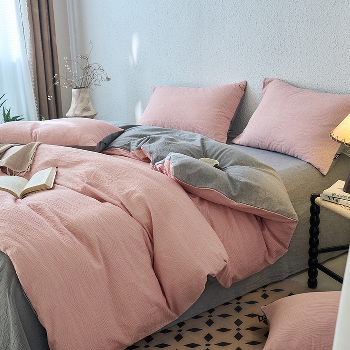 91家纺网 家纺一手货源 找家纺 恋人优选 2026新款大波浪全棉纯棉提花四件套 大波浪粉