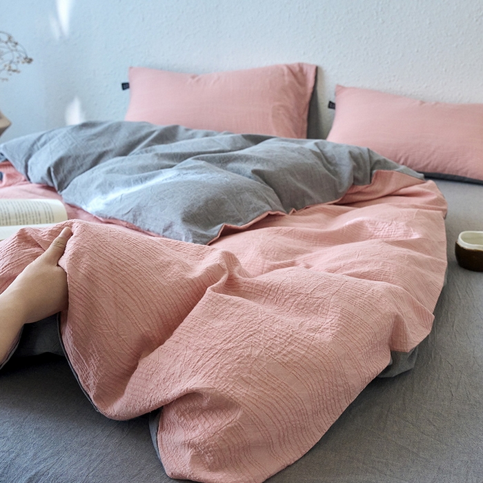 91家纺网 家纺一手货源 找家纺 恋人优选 2026新款大波浪全棉纯棉提花四件套 大波浪粉