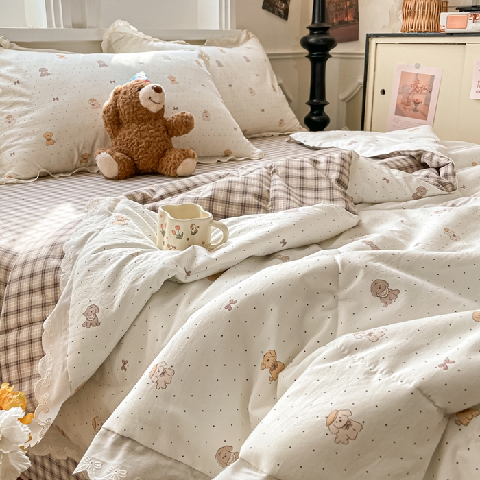 91家纺网 家纺一手货源 找家纺 老帅的工厂店 2026新款A类古棉花边抗菌夏被 奶咖犬格