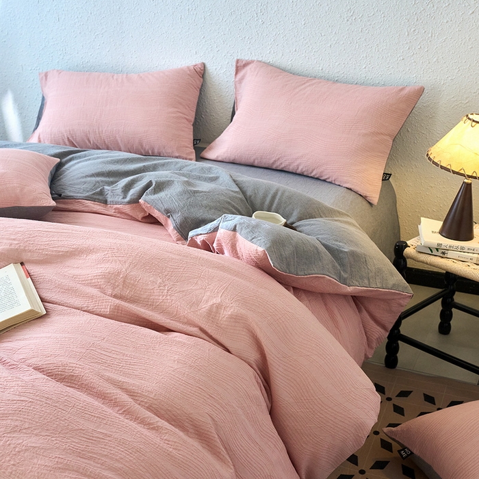 91家纺网 家纺一手货源 找家纺 恋人优选 2026新款大波浪全棉纯棉提花四件套 大波浪粉