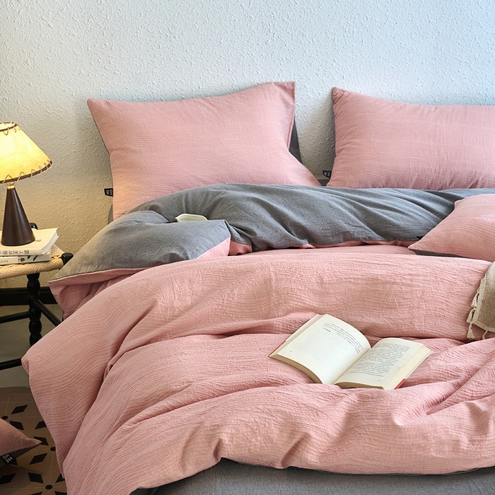 91家纺网 家纺一手货源 找家纺 恋人优选 2026新款大波浪全棉纯棉提花四件套 大波浪粉