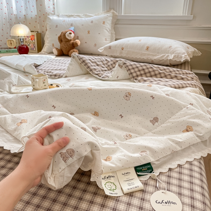 91家纺网 家纺一手货源 找家纺 老帅的工厂店 2026新款A类古棉花边抗菌夏被 奶咖犬格